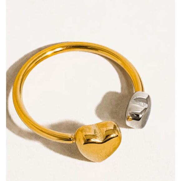 Loanni 18K Non-Tarnish Two Tone Heart Ring - Picture 2 of 3